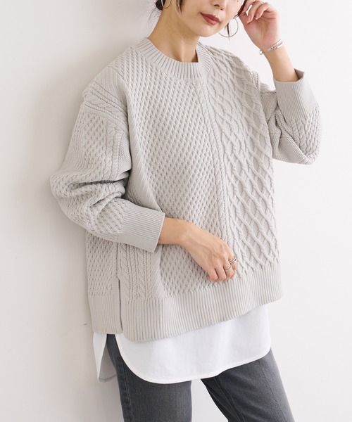 BONbazaar（ボンバザール）の「《ケーブル編み好きな方は喉から手が出るほど欲しい！》POLYケーブルニット（ニット/セーター・レディース・ホワイト/ライトグレー/イエロー系・FREE）」の10枚目の写真