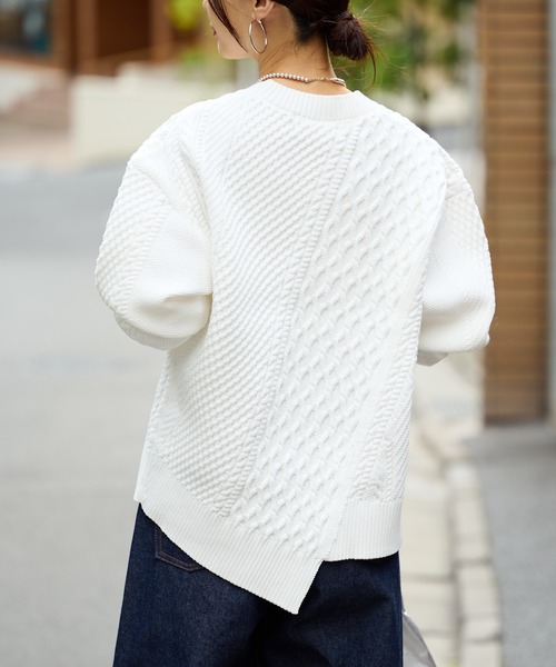 BONbazaar（ボンバザール）の「《ケーブル編み好きな方は喉から手が出るほど欲しい！》POLYケーブルニット（ニット/セーター・レディース・ホワイト/ライトグレー/イエロー系・FREE）」の11枚目の写真