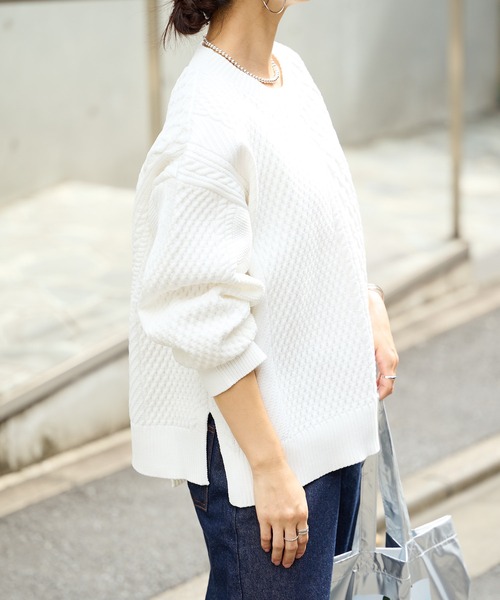 BONbazaar（ボンバザール）の「《ケーブル編み好きな方は喉から手が出るほど欲しい！》POLYケーブルニット（ニット/セーター・レディース・ホワイト/ライトグレー/イエロー系・FREE）」の20枚目の写真