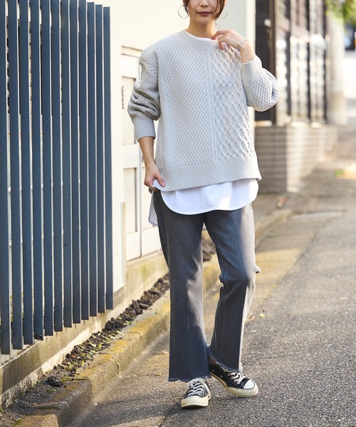 BONbazaar（ボンバザール）の「《ケーブル編み好きな方は喉から手が出るほど欲しい！》POLYケーブルニット（ニット/セーター・レディース・ホワイト/ライトグレー/イエロー系・FREE）」の9枚目の写真