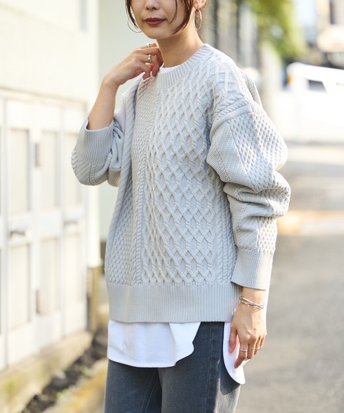 BONbazaar（ボンバザール）の「《ケーブル編み好きな方は喉から手が出るほど欲しい！》POLYケーブルニット（ニット/セーター・レディース・ホワイト/ライトグレー/イエロー系・FREE）」の8枚目の写真