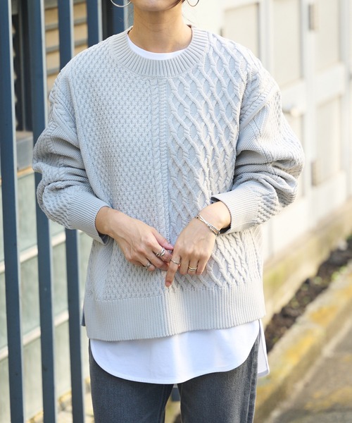 BONbazaar（ボンバザール）の「《ケーブル編み好きな方は喉から手が出るほど欲しい！》POLYケーブルニット（ニット/セーター・レディース・ホワイト/ライトグレー/イエロー系・FREE）」の16枚目の写真