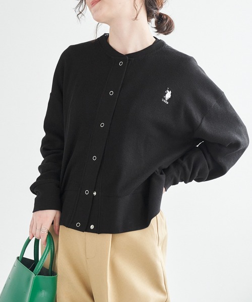 U.S.POLOASSN./ユーエスポロアッスン別注ワンポイント刺繍ワッフルリングスナップカーディガン