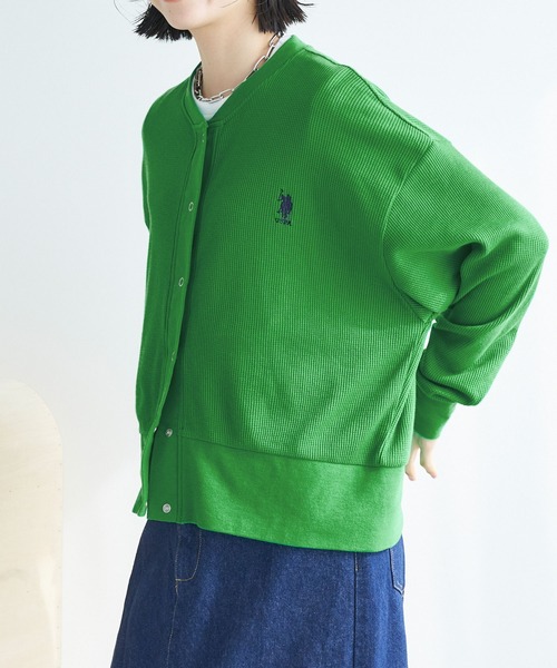 U.S.POLOASSN./ユーエスポロアッスン別注ワンポイント刺繍ワッフルリングスナップカーディガン