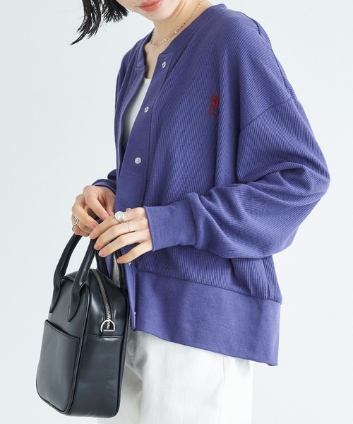 U.S.POLOASSN./ユーエスポロアッスン別注ワンポイント刺繍ワッフルリングスナップカーディガン