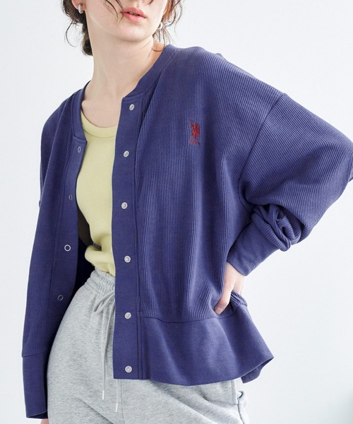 U.S.POLOASSN./ユーエスポロアッスン別注ワンポイント刺繍ワッフルリングスナップカーディガン