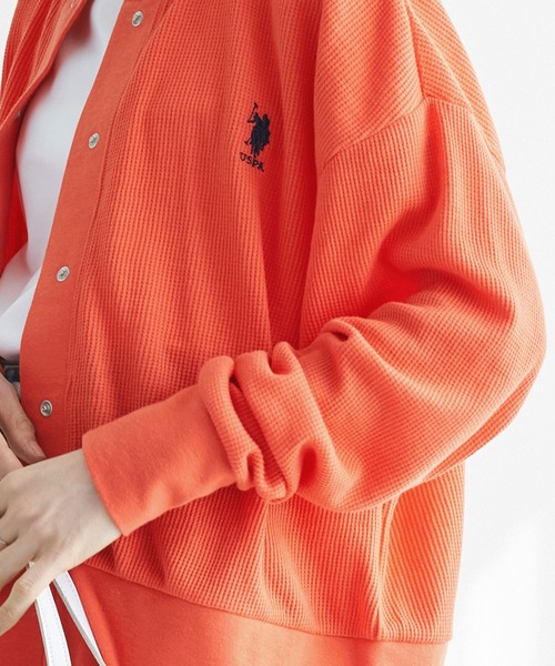 U.S.POLOASSN./ユーエスポロアッスン別注ワンポイント刺繍ワッフルリングスナップカーディガン