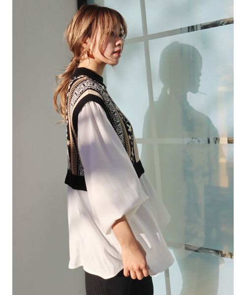 EVRIS（エヴリス）の「ジャガードシャツレイヤードニットトップス（シャツ/ブラウス・レディース・ブラック/ブルー/グリーン・FREE）」の6枚目の写真