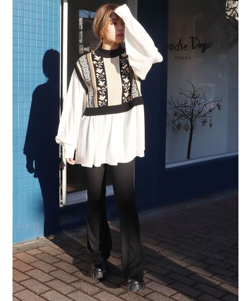 EVRIS（エヴリス）の「ジャガードシャツレイヤードニットトップス（シャツ/ブラウス・レディース・ブラック/ブルー/グリーン・FREE）」の12枚目の写真