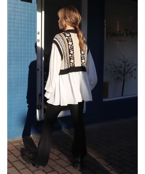 EVRIS（エヴリス）の「ジャガードシャツレイヤードニットトップス（シャツ/ブラウス・レディース・ブラック/ブルー/グリーン・FREE）」の13枚目の写真