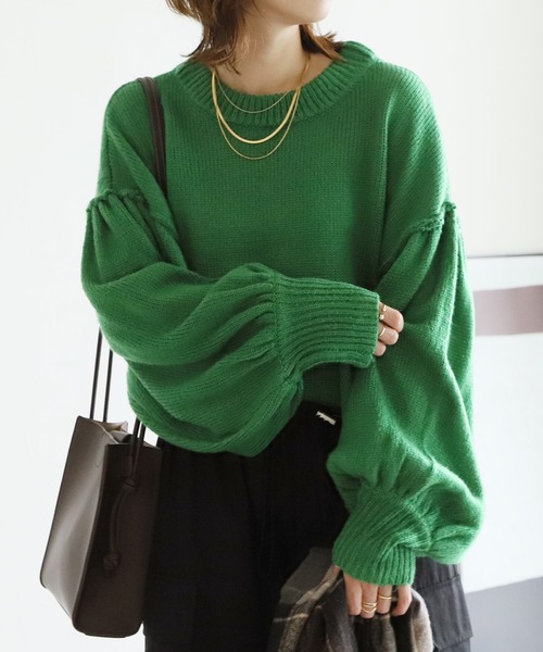 reca（レカ）の「５GG ボリュームスリーブ起毛ニット（ニット/セーター・レディース・オフホワイト/グリーン/ブルー/レッド・M）」の3枚目の写真