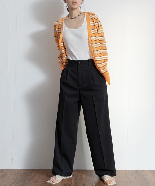 audrey and john wad(オードリーアンドジョンワッド)の「ストレッチツイル2タックストレートパンツ(スラックス・レディース・ブラック/オフホワイト/ライトグリーン/ラベンダー/レンガ・S/M)」の18枚目の写真