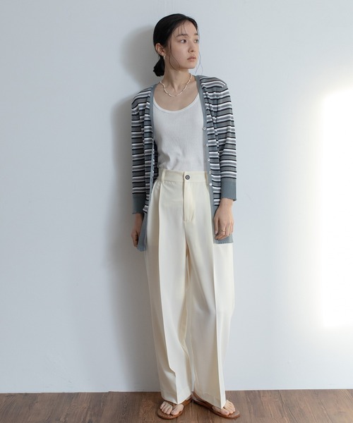 audrey and john wad(オードリーアンドジョンワッド)の「ストレッチツイル2タックストレートパンツ(スラックス・レディース・ブラック/オフホワイト/ライトグリーン/ラベンダー/レンガ・S/M)」の6枚目の写真