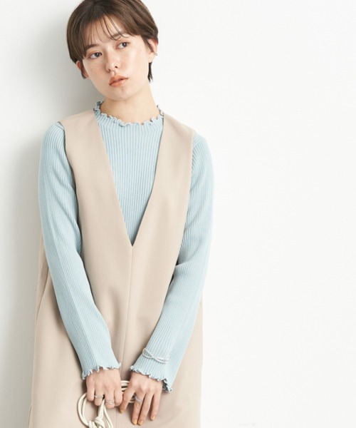 earth music&ecology(アースミュージックアンドエコロジー)の「ハイネックメローリブニットプルオーバー*(ニット/セーター・レディース・ブラック/オフホワイト/サックスブルー/ライトピンク・S/M)」の1枚目の写真