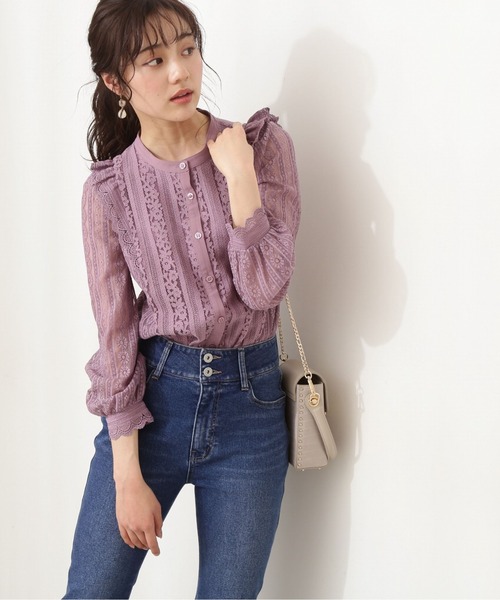 PROPORTION BODY DRESSING（プロポーションボディドレッシング）の「ストライプレースブラウス / 1212110207（シャツ/ブラウス・レディース・ダークグレー/パープル/オフホワイト・SMALL/MEDIUM）」の10枚目の写真