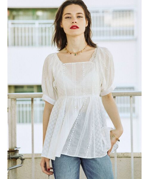 jouetie（ジュエティ）の「カットワークペプラムブラウス（シャツ/ブラウス・レディース・ブラック/パープル/オフホワイト・MEDIUM）」の17枚目の写真