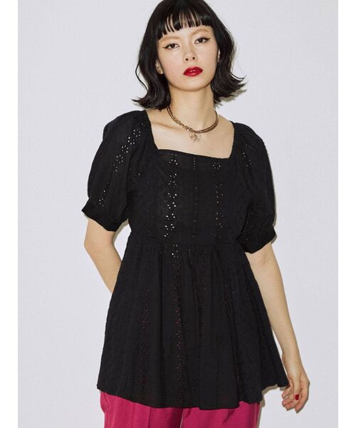 jouetie（ジュエティ）の「カットワークペプラムブラウス（シャツ/ブラウス・レディース・ブラック/パープル/オフホワイト・MEDIUM）」の18枚目の写真