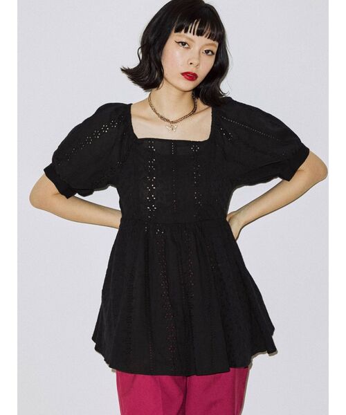 jouetie（ジュエティ）の「カットワークペプラムブラウス（シャツ/ブラウス・レディース・ブラック/パープル/オフホワイト・MEDIUM）」の15枚目の写真
