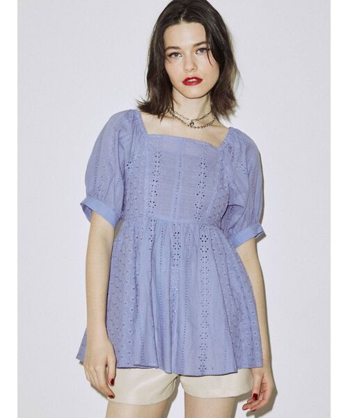 jouetie（ジュエティ）の「カットワークペプラムブラウス（シャツ/ブラウス・レディース・ブラック/パープル/オフホワイト・MEDIUM）」の21枚目の写真