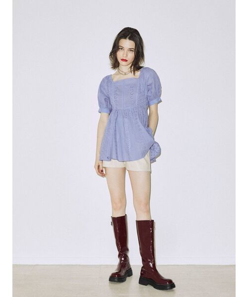 jouetie（ジュエティ）の「カットワークペプラムブラウス（シャツ/ブラウス・レディース・ブラック/パープル/オフホワイト・MEDIUM）」の19枚目の写真