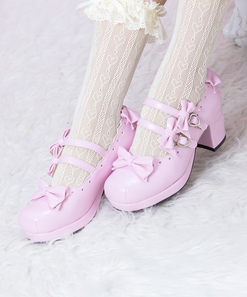 BODYLINE（ボディライン）の「レディース スカラップカットラウンドトゥパンプス（リボン×ハート）（パンプス・レディース・レッド/オフホワイト/ピンク・24.0cm/26.0cm）」の3枚目の写真