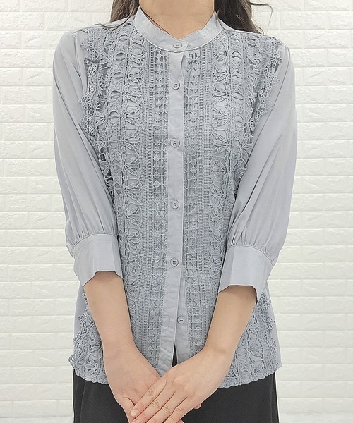 セール】シフォンジョーゼット レースシャツ 七分袖（シャツ/ブラウス