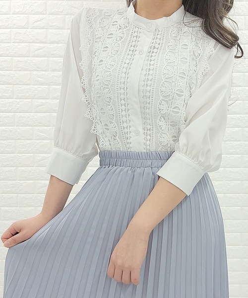 Lace Ladies(レースレディース)の「シフォンジョーゼット レースシャツ 七分袖(シャツ/ブラウス・レディース・ホワイト/ライトブルー/ブラック/ベージュ・FREE)」の22枚目の写真
