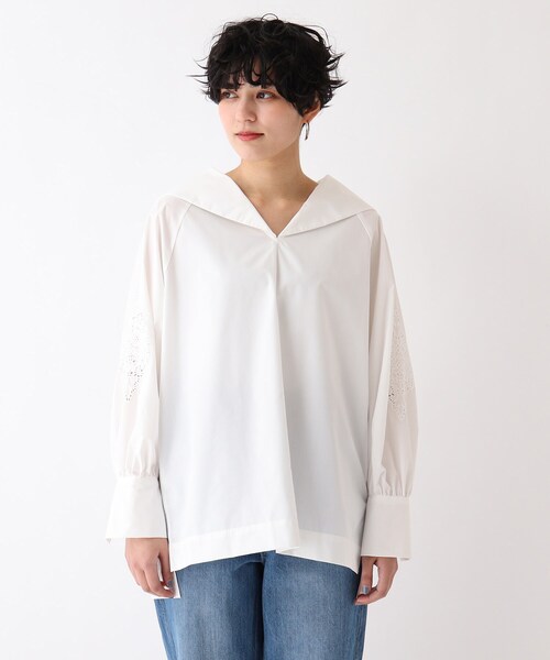 OPAQUE.CLIP（オペークドットクリップ）の「◆【C】セーラーカラーブラウス（シャツ/ブラウス・レディース・ライトブルー/ブラック/ホワイト系・36/40/38）」の4枚目の写真