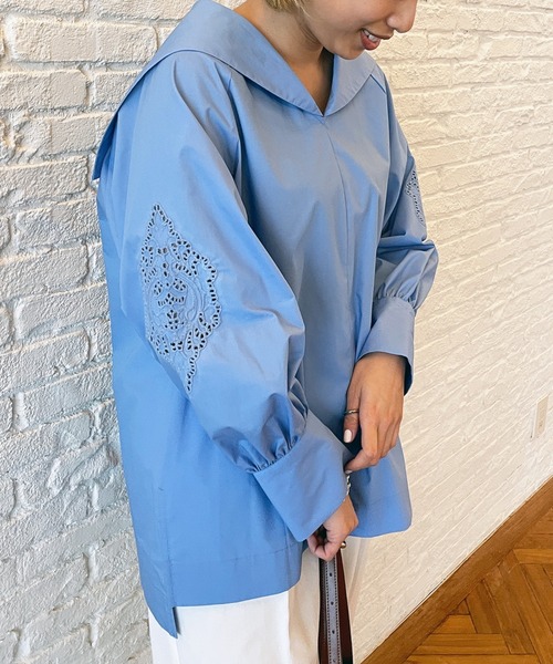 OPAQUE.CLIP（オペークドットクリップ）の「◆【C】セーラーカラーブラウス（シャツ/ブラウス・レディース・ライトブルー/ブラック/ホワイト系・36/40/38）」の3枚目の写真