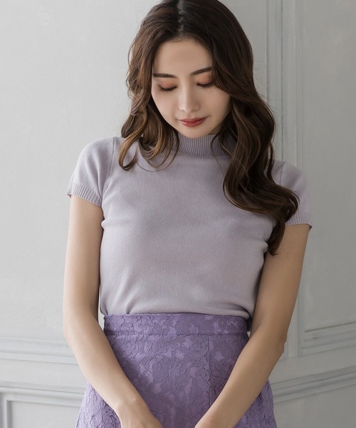 Julia Boutique（ジュリアブティック）の「ベーシックハイネック半袖ニットトップス/22028（ニット/セーター・レディース・ホワイト/ベージュ/イエロー/ブラック/ラベンダー/オレンジ系/ピンク/ミント/ネイビー/ブラウン・ONE）」の8枚目の写真