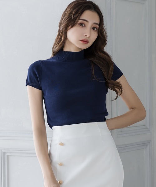 Julia Boutique（ジュリアブティック）の「ベーシックハイネック半袖ニットトップス/22028（ニット/セーター・レディース・ホワイト/ベージュ/イエロー/ブラック/ラベンダー/オレンジ系/ピンク/ミント/ネイビー/ブラウン・ONE）」の7枚目の写真