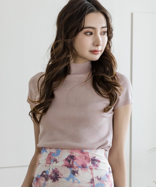 Julia Boutique（ジュリアブティック）の「ベーシックハイネック半袖ニットトップス/22028（ニット/セーター・レディース・ホワイト/ベージュ/イエロー/ブラック/ラベンダー/オレンジ系/ピンク/ミント/ネイビー/ブラウン・ONE）」の9枚目の写真