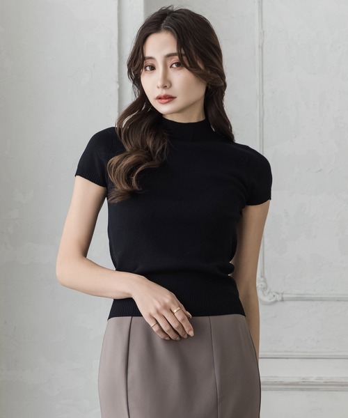 Julia Boutique（ジュリアブティック）の「ベーシックハイネック半袖ニットトップス/22028（ニット/セーター・レディース・ホワイト/ベージュ/イエロー/ブラック/ラベンダー/オレンジ系/ピンク/ミント/ネイビー/ブラウン・ONE）」の3枚目の写真