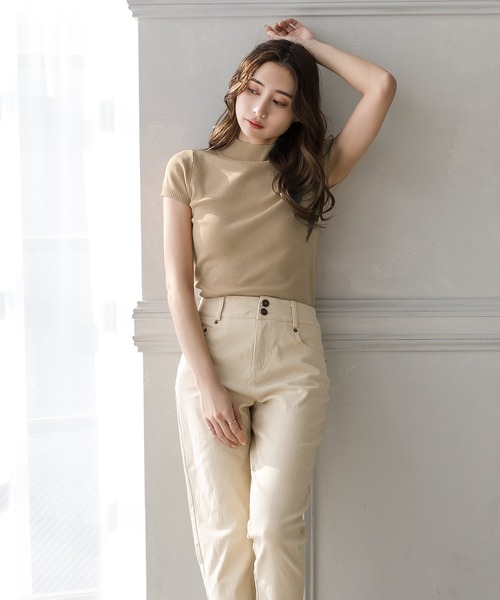 Julia Boutique（ジュリアブティック）の「ベーシックハイネック半袖ニットトップス/22028（ニット/セーター・レディース・ホワイト/ベージュ/イエロー/ブラック/ラベンダー/オレンジ系/ピンク/ミント/ネイビー/ブラウン・ONE）」の17枚目の写真