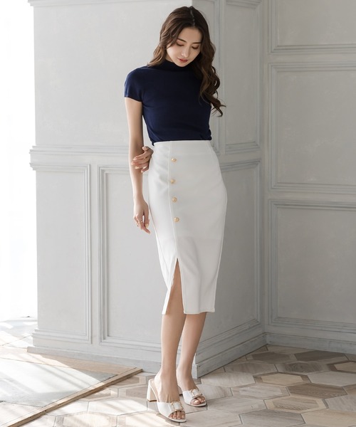 Julia Boutique（ジュリアブティック）の「ベーシックハイネック半袖ニットトップス/22028（ニット/セーター・レディース・ホワイト/ベージュ/イエロー/ブラック/ラベンダー/オレンジ系/ピンク/ミント/ネイビー/ブラウン・ONE）」の21枚目の写真