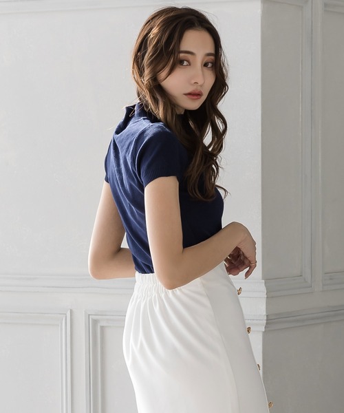 Julia Boutique（ジュリアブティック）の「ベーシックハイネック半袖ニットトップス/22028（ニット/セーター・レディース・ホワイト/ベージュ/イエロー/ブラック/ラベンダー/オレンジ系/ピンク/ミント/ネイビー/ブラウン・ONE）」の22枚目の写真