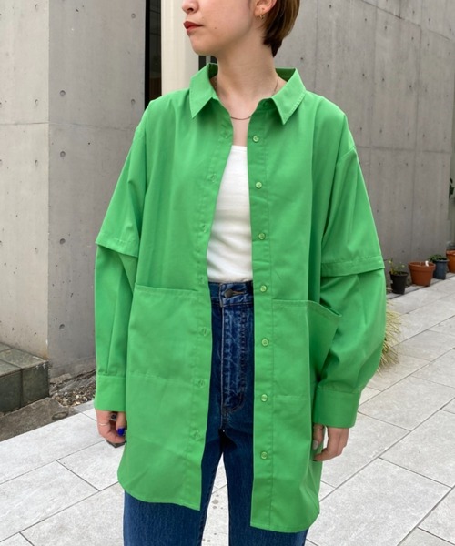 CIAOPANIC(チャオパニック)の「何通りも楽しめる、BIGポケットマルチWAYシャツ(シャツ/ブラウス・レディース・スカイブルー/オフホワイト/ピンク/グリーン・FREE)」の3枚目の写真