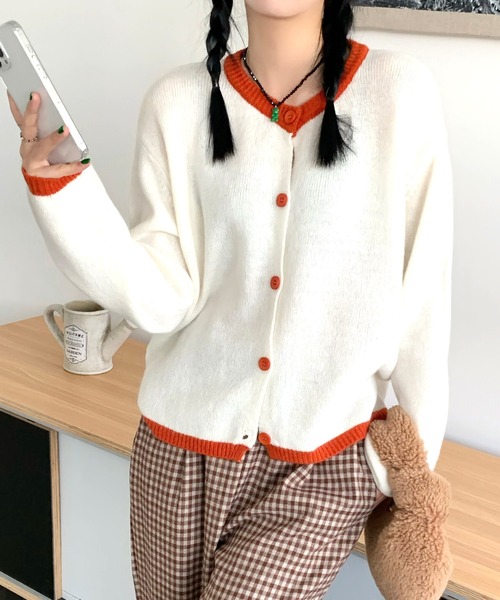 Dita(ディータ)の「バイカラーレトロニットカーディガン(カーディガン/ボレロ・レディース・グリーン/ホワイト・FREE)」の8枚目の写真