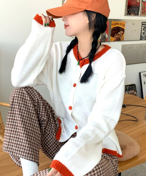 Dita(ディータ)の「バイカラーレトロニットカーディガン(カーディガン/ボレロ・レディース・グリーン/ホワイト・FREE)」の7枚目の写真