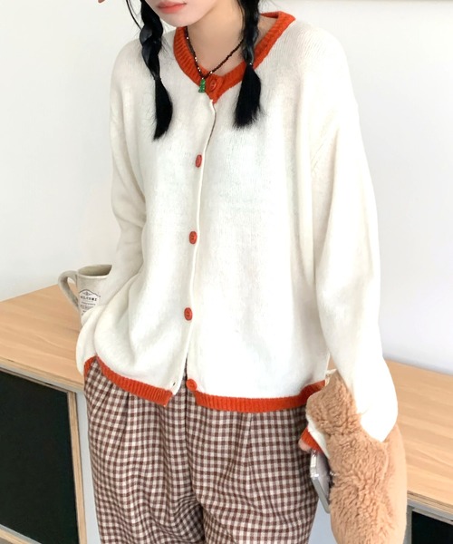 Dita(ディータ)の「バイカラーレトロニットカーディガン(カーディガン/ボレロ・レディース・グリーン/ホワイト・FREE)」の6枚目の写真