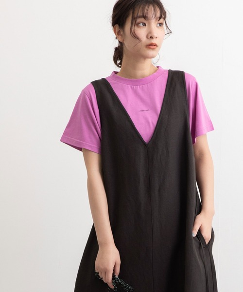 POU DOU DOU(プードゥドゥ)の「VINGT-TROIS刺繍Tee(Tシャツ/カットソー・レディース・ブラック/オフホワイト/ピンク/ターコイズブルー/キャメル・3)」の1枚目の写真