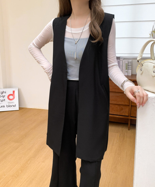 PLST プラステ ノーカラー ジャケット パンツ スーツ セットアップ