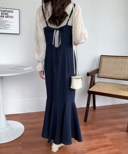 バックリボンスリットマーメイドキャミワンピース