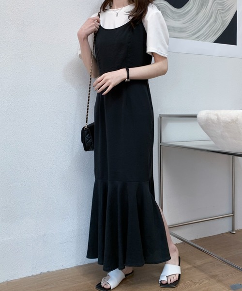 バックリボンスリットマーメイドキャミワンピース