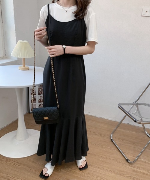 バックリボンスリットマーメイドキャミワンピース