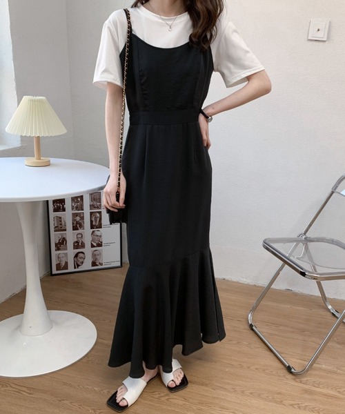 バックリボンスリットマーメイドキャミワンピース