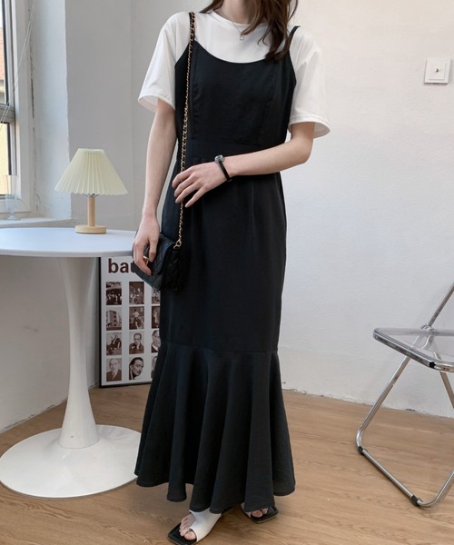 バックリボンスリットマーメイドキャミワンピース