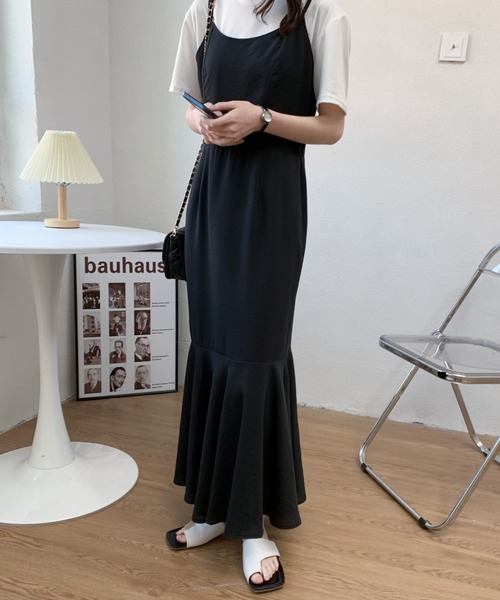 バックリボンスリットマーメイドキャミワンピース