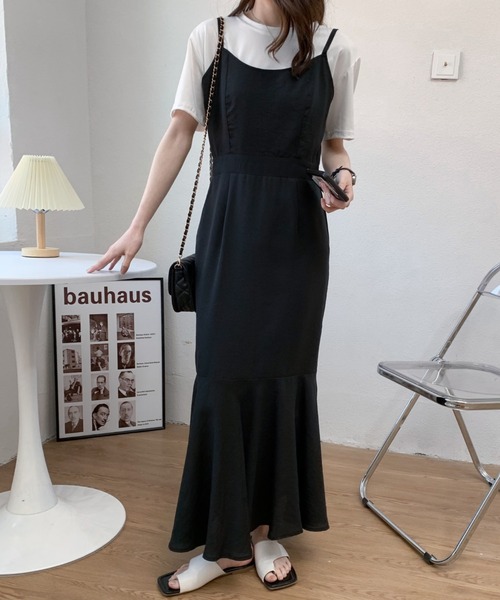 バックリボンスリットマーメイドキャミワンピース