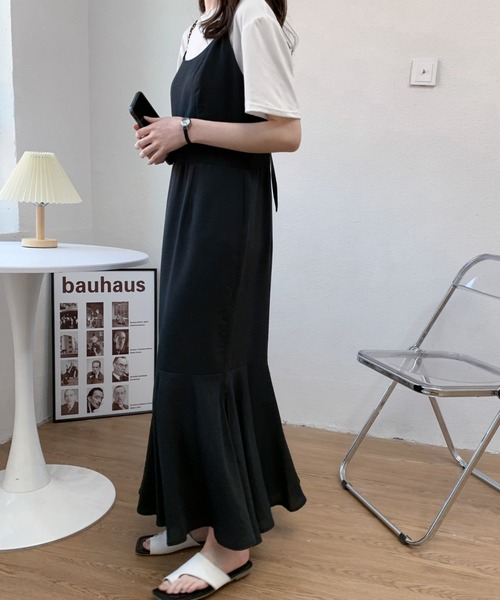 バックリボンスリットマーメイドキャミワンピース